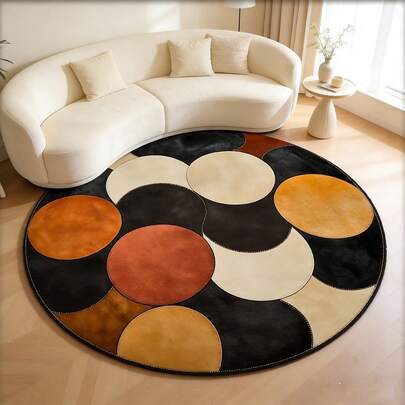 Tapete redondo estilo boêmio (1 peça), com design geométrico abstrato de círculos, fundo multicolorido, ideal para cabeceira de cama, tapete de banheiro, mesa de escritório, tapete de entrada interno, lavável, adequado para hall de entrada, sala de estar, presente perfeito para decoração de espaços externos! Estilo nórdico minimalista, adequado para tapete de sala de estar, decoração de casa, aplicável a hall de entrada, quarto, closet, tapete de sala de estar, tapete, tapete, decoração de casa