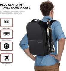 DECO 3-In-1 Travel Camera Case - Waterproof Trolley, Backpack, Carry On Bag - 查看 2