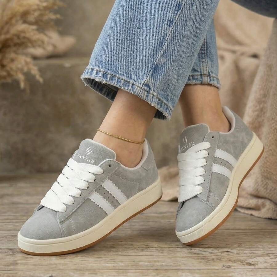 Women's Casual Men's Chunky Sneakers With Thick Laces, Skater Style, Black, Basic, For Everyday Use, Outdoors, Gym, School - Xám - Xem 1