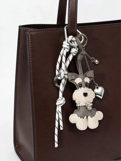 1 pieza Llavero de perro Schnauzer de cuero, con colgante creativo de perro Schnauzer, cuerda trenzada, cadena con forma de corazón. Este llavero se puede usar como accesorio de llave, decoración de automóvil y también como decoración de colgante para regalo del Día de San Valentín o Navidad