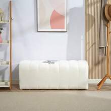 Modern Bedroom Bench, Upholstered Bench With Wooden Frame, Load Capacity Up To 220 Kg, Footrest, Cream White - White - View 3