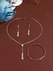 三件套水滴首饰：项链一条、耳环一副、手链一条，适合派对、晚宴、婚礼、新娘装扮、夏季佩戴。 - 乾枯玫瑰色 - 查看 4