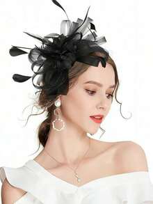 1pc Women's Tea Party Headpiece, Kentucky Derby Wedding Flower Mesh Hair Clip - 黑色 - 查看 6