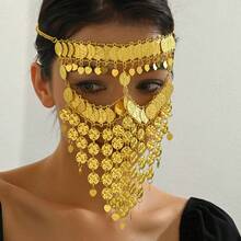 1 chiếc khăn che mặt cô dâu mạ vàng sang trọng kiểu Ả Rập với họa tiết chữ và trái tim, phụ kiện khăn che mặt cô dâu dành cho phụ nữ Algeria, thích hợp cho trang phục mùa hè. - Một kích thước phù hợp với tất cả - Xem 13