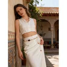 Thắt lưng nữ thủ công đính hạt nhiều màu sắc, thiết kế Bohemian, dây thắt eo thon gọn dùng để trang trí váy, thắt lưng nữ dệt thủ công sáng tạo, thắt lưng đính hạt, phụ kiện thời trang, dây thắt eo đa chức năng. - Màu be - Xem 4