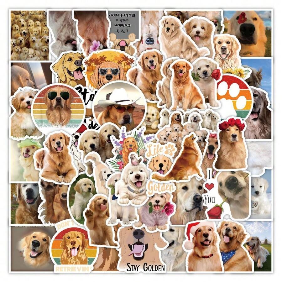 50 miếng dán hình chó Golden Retriever hoạt hình dùng để trang trí hành lý, laptop, mũ bảo hiểm. - 50 CÁI - Xem 1