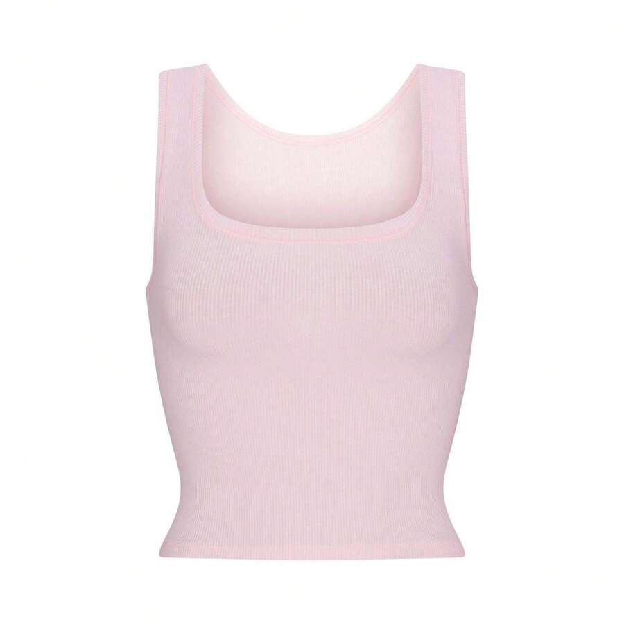 SKIMS Cotton Rib Tank | Ribbed Jersey Vest, Body-Hugging Stretch Cotton Cami For Everyday Lounge & Layering - Cherry Blossom - 查看 1