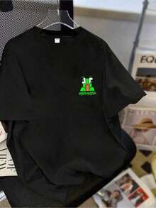 1 PCS Boys Unspeakable Graphic T-Shirt, Black Casual Style Description Shirts With Fun Cartoon Frog Design, Boys Spring/Summer/Fall Clothes, Halloween & Christmas & Thanksgiving Day & Easter & New Year & Spring Festival, Kids Round Neck Printed Short Sleeve Casual Everyday T-Shirt, Boys & Girls Graphic Tees, Excellent Christmas Gifts For Friends And Brothers. - 黑色 - 查看 2
