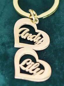 Customized 1-4 Names Family Surname Plate Heart-Shaped Keychain, Fashionable Birthday Christmas Gift, Stainless Steel Engraved Name Plate Keychain, Personalized Couples Family Friends Keychain - Multicolor - View 12