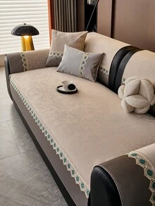 1件装柔软雪尼尔沙发垫套，四季通用沙发座垫保护套，现代简约防滑沙发套，防尘可水洗，清新时尚，宠物友好，适用于卧室、办公室、客厅组合家具，L型沙发和1/2/3/4座沙发 - 卡其色 - 查看 5