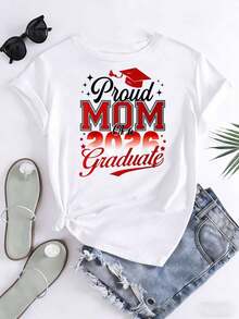 Proud Mom Of A 2026 Graduate T Shirt Graduation Celebration Gift For Mother Of Graduate 220g - White - View 3