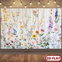 A Single Vibrant Wildflower Backdrop Featuring Daisies, Cosmos, Lavender, And Poppies, Measuring 130 Inches By 100 Inches, Made Of Polyester Fabric. Ideal For Photography, Home Decoration, And Party Setups, Especially For Birthdays Garden Wedding Easter Wall Decor Garden Ornaments Outdoor - 1PC - 查看 9