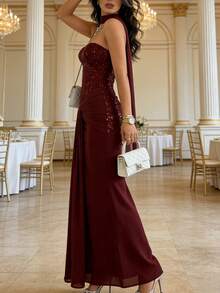 Elegant Sexy Sweetheart Neckline Ruched Waist Sequin Mermaid Prom Dress - 紅色 - 查看 4