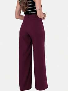 Wide-Leg Dress Pants In Premium Tailored Fabric - Luiz Twill. Buttons Down The Front, Zipper, Pockets. Suitable For Office Or School. - 酒紅色 - 查看 3