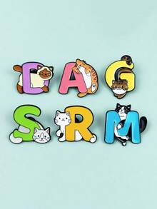 1 chiếc ghim cài áo hình mèo kết hợp chữ cái, phụ kiện ghim cài bằng kim loại hình thú cưng hoạt hình dễ thương. - Nhiều màu - Xem 2