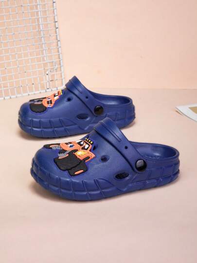 Kids Cute Printed Slippers, Fashionable Thick-Soled Slides, Outdoor Beach Sandals, Closed Toe Breathable Shoes, Suitable For All Seasons