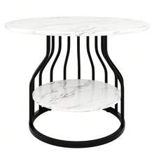 Mesa de comedor redonda (80*80*76cm), mesa de comedor de cocina, mesa de centro redonda para 4 personas, pequeño estante redondo en el medio para almacenamiento, adecuada para comedor, sala de estar, tablero de mármol MDF, negro - Negro - Ver 10