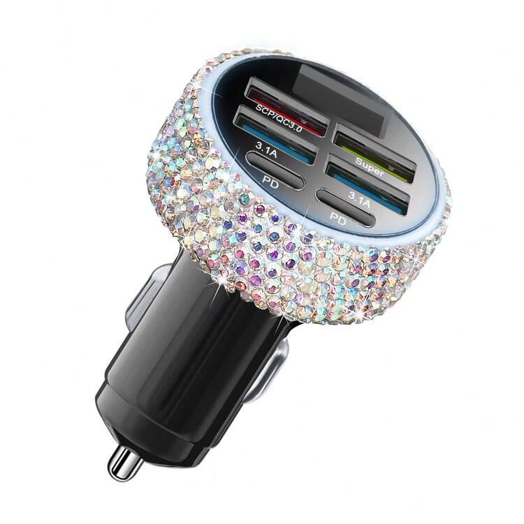 1个闪亮水钻车载充电器，PD Type-C和QC3.0 USB快速充电适配器，带LED数字显示屏，12/24V通用，适用于轿车、卡车、SUV，三合一快速充电数据线，可为手机、耳机、行车记录仪、GPS、无人机等设备充电，是生日、节日和汽车配件的理想礼物。 - 車儲 - 查看 17
