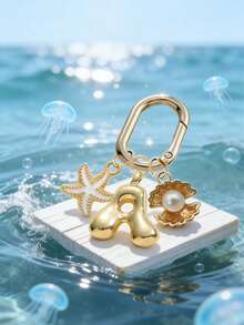 Gold Bubble Letter A-Z Keychain For Women, Cute Alphabet Initial Charm Decorated With Starfish And Seashells, Shiny Metal Letter Key Ring, Personalized Bag Charm, Handbag Backpack Purse Hanging Accessory, Car Keychain Decoration. Ideal For Daily Use, Travel, School, Shopping, Gifting,Perfect For Valentine'S Day, Birthday,Holiday Gifts For Girls, Teens, Women, Friends,Mother's Day Gift - Multicolor - View 6