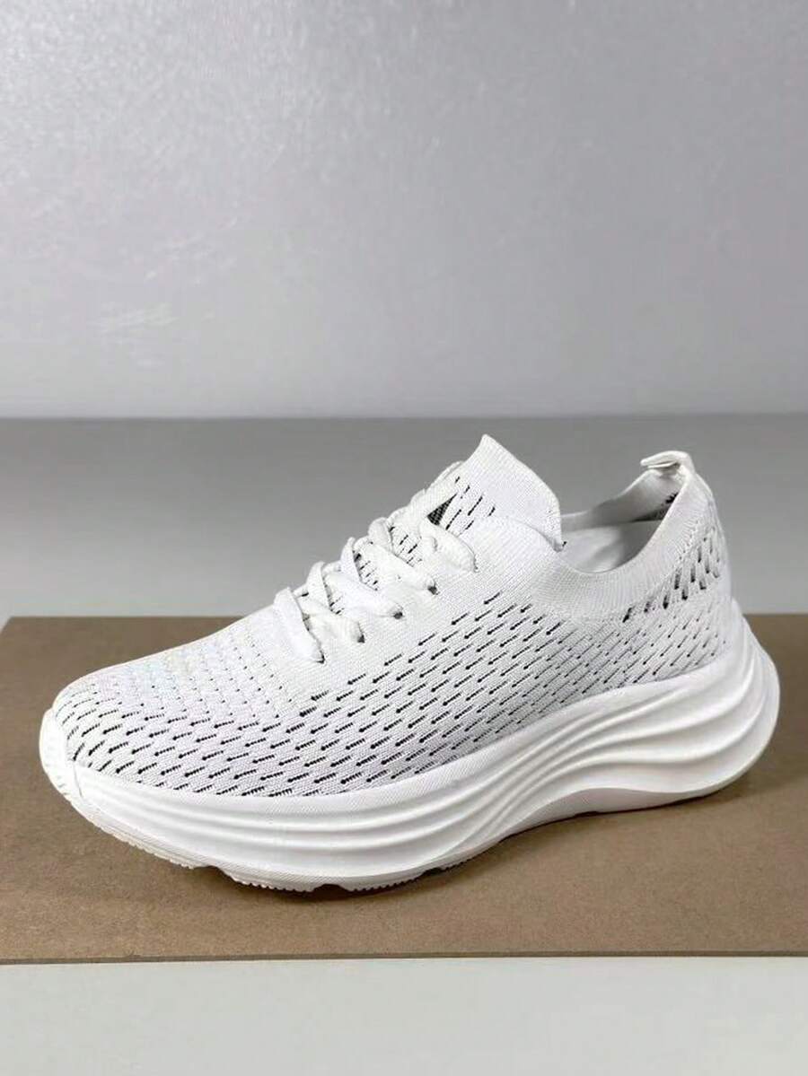 Women's Minimalist, Lightweight & Breathable Lace-Up Casual Sports Sneakers, Running Shoes - White - View 1