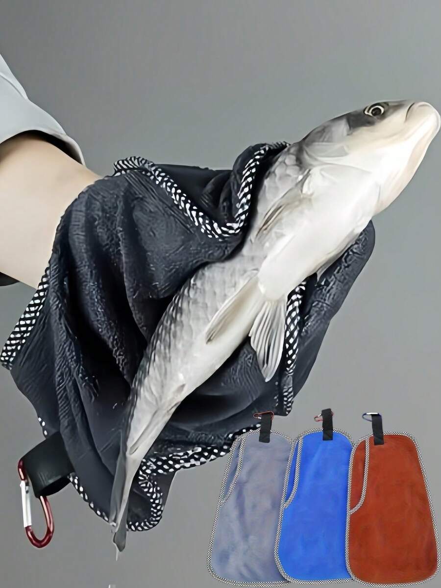 1Pc Double Layer Thick Fish Cleaning Towel Quick Dry Water Absorbent Hand Towel Portable With Buckle Outdoor Fishing Gear Multifunctional Cleaning Accessory - Multicolor - View 1