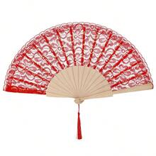 1pc Elegant Hollow Lace Folding Fan, Classical Lace Floral Hand Fan For Dance, New Year,Summer,Holiday - Multicolor - View 3