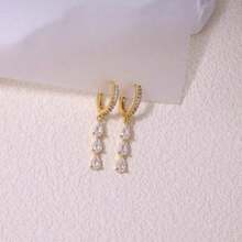 Dangle Earrings For Women, Preppy Stocking Stuffers For Women Christmas Gifts Dainty Gold Earrings 14K Gold Drop Earrings For Women Hypoallergenic Long Gold Huggie Hoop Earring Small Formal Prom Earring Waterproof Fashion Women Jewelry - 銀色 - 查看 5