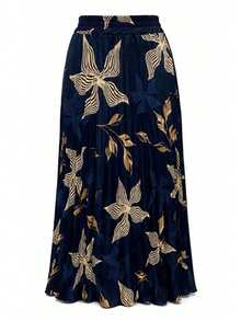 Long Pleated Crepe Skirt With Lining, Super Comfortable And Elegant, Ideal For All Occasions. - 藏蓝色 - 查看 3