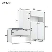 Moderner 2-in-1 Schuhschrank mit gebogenen Türen: Tür mit Soft-Close-Mechanismus, höhenverstellbare Fächer und gepolsterte Sitzbank, weiß, 130 * 35 * 110 cm. - Weiss - Übersicht 11