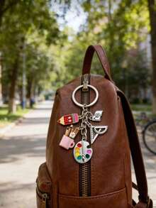 1件创意合金调色盘、铅笔、苹果钥匙扣，优雅包包挂饰，毕业、教师节、返校礼物钥匙扣 - 彩色 - 查看 7