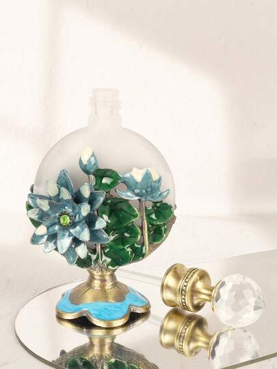 Refillable Perfume Atomizer Travel Size 15ml Leak Proof Vintage Lotus Flower Enamel Craft Glass Scent Bottle, TSA Approved Empty Crystal Container With Funnel Dropper Tool Set, Portable Essential Oil Dispenser For Aromatherapy Skincare Home Decor Vanity, Elegant Holiday Gift For Women Travel Essentials On The Go Use