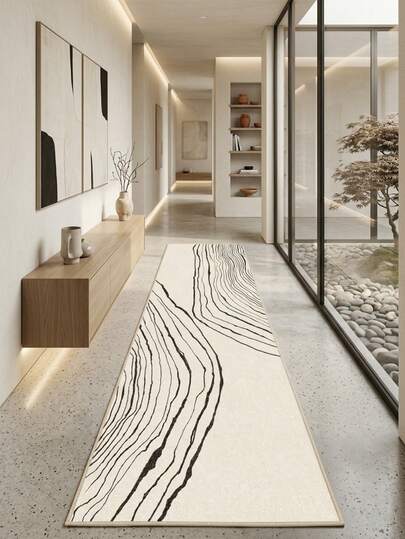 1 pieza Alfombra/Tapete de área de diseño de línea abstracta minimalista moderna en color crema, alfombra suave y lavable para baño, cocina, entrada, pasillo, dormitorio, sala de estar, decoración versátil para el hogar