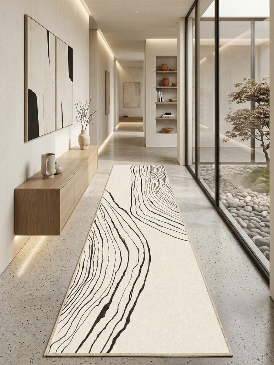 Thảm trải sàn/thảm trang trí nhà cửa hiện đại tối giản màu kem với họa tiết đường kẻ trừu tượng, chất liệu mềm mại, có thể giặt được, phù hợp cho phòng tắm, nhà bếp, lối vào, hành lang, phòng ngủ, phòng khách, trang trí nhà cửa đa năng. - Nhiều màu - Xem 1
