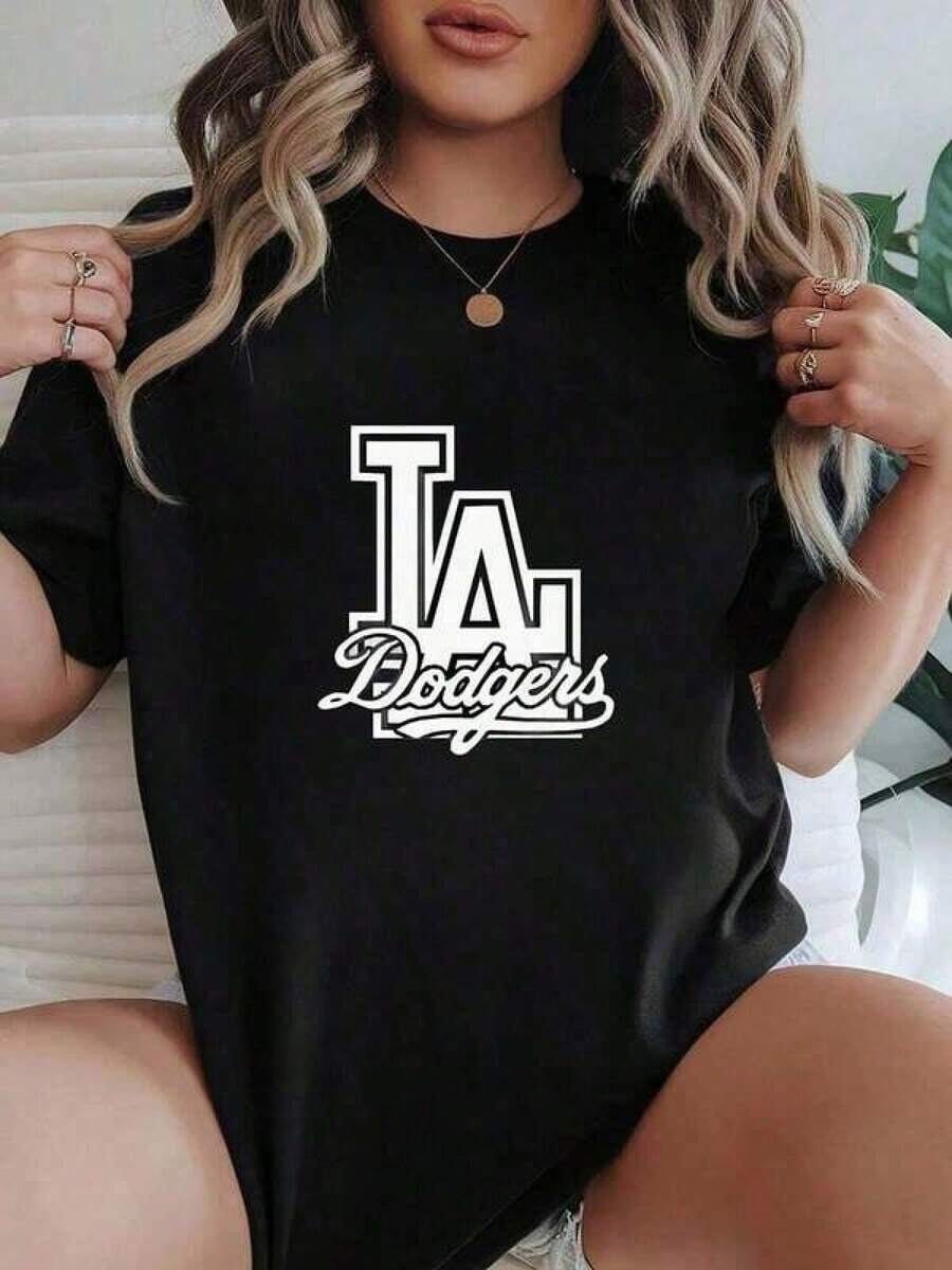LA Dodgers World Series Champions Unisex T-Shirt, Dodgers Women Graphic Tees, Summer Outfits, Summer Clothes, Ropa De Niño, Los Angeles Baseball Fan Gift, Round Neck Regular Sports And Leisure Shirt, 100% Cotton T-Shirt For Baseball Fans, Men Gifts, Family Matching Outfit Adult And Children's Sizes - 黑色13 - 查看 1