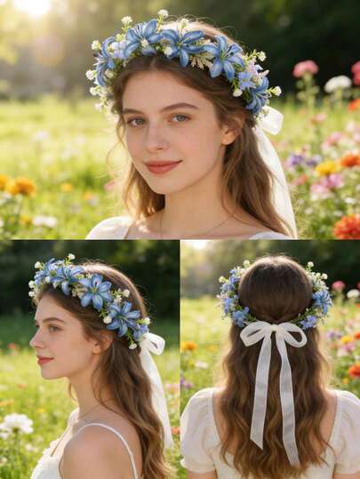 1 chiếc băng đô hoa mới về, vòng hoa giả phong cách Bohemian cổ điển dành cho du lịch nghỉ dưỡng.