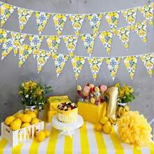 M5Pcs Blue Lemon Party Decorations Lemon Triangle Banner Fruit Triangle Flag Garland Streamers For Wedding Birthday Bridal Shower Bachelorette Baby Shower Party DecorationsN - 黃色 - 查看 4