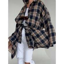 Fashion Baggy Plaid Women'S Blouse Elegant Lapel Long Sleeve Shirts And Blouses Vintage Pocket Lace-Up Top Female 2026 Summer Tops Summer Outfits For Women Summer Clothes Shirts Vacation Outfits Women Spring Outfits For Women Blusas Bonitas De Mujer Cute Tops Going Out Tops Women - 如圖所示_MULTI - 查看 1