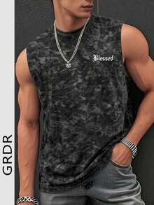Áo tank top nam GRDR cổ tròn, in họa tiết tối giản phong cách retro, chất liệu vải mài, kiểu dáng đường phố năng động, thoải mái, đa năng. - màu đen - Xem 3