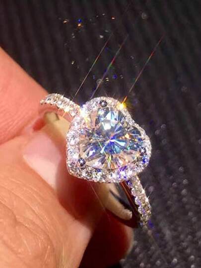 Nhẫn trang trí thiết kế tối giản, tinh tế, đính đá Cubic Zirconia, phụ kiện hợp kim sáng bóng sang trọng, quà tặng đám cưới, đính hôn, kỷ niệm, sinh nhật, quà tặng "Anh yêu em", trang sức dành cho nữ dự tiệc cưới, đính hôn, quà tặng ngày Valentine.