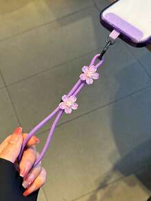 Fashionable Floral Solid Color Adjustable Lanyard, Wrist Strap, Creative Pendant With Phone Clip - Multicolor - View 3