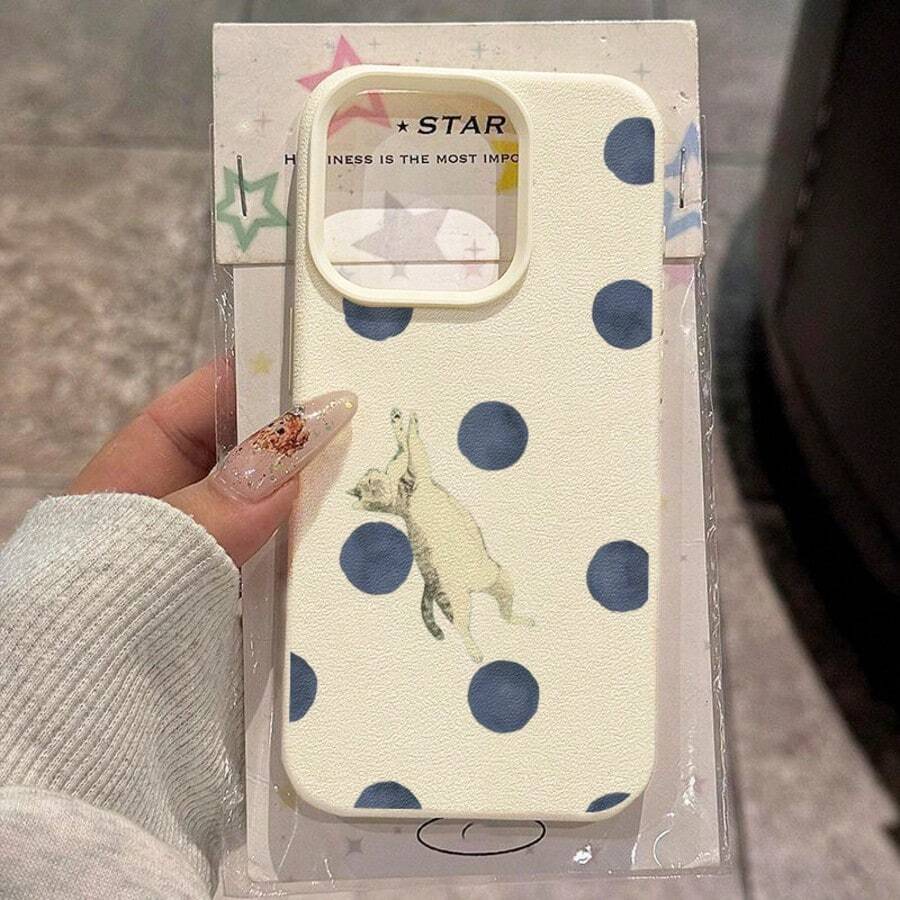 1 chiếc ốp lưng điện thoại TPU họa tiết chấm bi xanh hình mèo, tương thích với iPhone 17 Pro Max/17/16 Pro Max/15/13/12/11, S20 FE/A15/S24/A55, Note 11/Note 12/Note 13 Pro, ốp lưng bảo vệ toàn diện chống rơi vỡ, mềm mại. - trắng - Xem 1