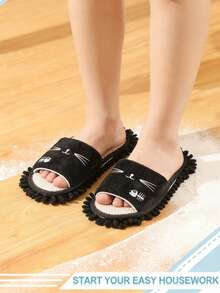 1 Par/2 Pares/3 Pares/4 Pares Zapatillas de fregona de fibra suave lavables, zapatillas de limpieza de piso para el hogar - A - Ver 7