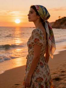 130*130厘米 女士波西米亚风亚麻混纺防风披肩围巾，适合户外活动和日常穿着 - 彩色 - 查看 6