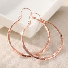 Handcrafted Minimalist Hammered Textured Round Hoop Earrings, Suitable For Daily And Vacation Wear, Ideal Gift For Women - Gold - View 1