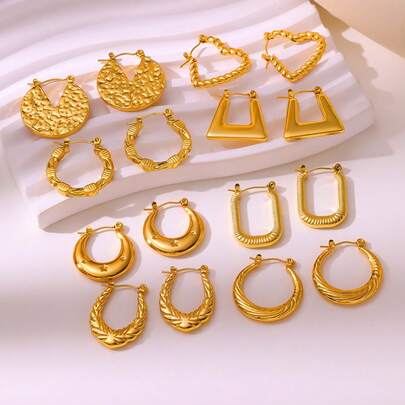 优雅奢华的油压耳环套装，采用优质不锈钢制成，适合日常佩戴、婚礼、派对、度假以及母亲节礼物。