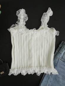 2026 Spring/Summer New Sweet Girl Style Lace Trim Knit Camisole, Elegant Heart Button Fitted Slim Tank Top, Versatile For Valentine's Day, Date, Commute - Milky White - View 8