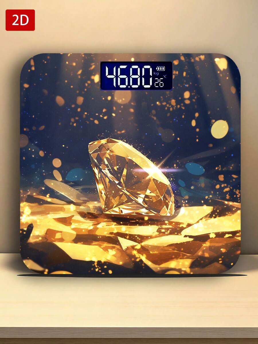 Balança eletrônica com visor LED, decoração 2D em formato de diamante, ideal para banheiro, perfeita para uso prolongado, atende às necessidades de pesagem da família e é um ótimo presente para o Natal, Ano Novo e Dia dos Namorados. Funciona com pilhas AAA (não inclusas).