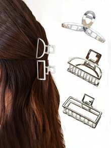 1/2/3/6 pièces Pinces à cheveux en métal en forme de mâchoire de requin de 4,5 cm, convenant aux femmes et aux filles. Pinces à cheveux fleuries, accessoires capillaires d'hiver, élégantes pinces griffes pour l'été et les vacances à la plage - Argent - Voir 15