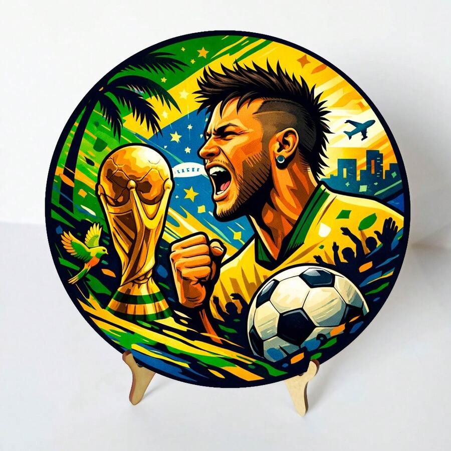 Round MDF Decorative Plaque 20cm Brazil World Cup + Stand - Cup07 - View 1