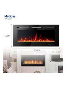 Chimenea Eléctrica Empotrable, 42 In (116*10.5*46 cm); Montable en la Pared con Control Remoto, Temporizador, Llama Multicolor y Ajustable, Calentador Interno (42 Pulgadas). Bluelander - Negro - Ver 6